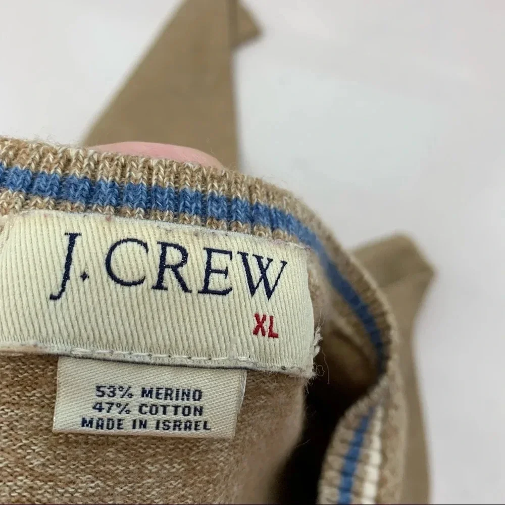 J Crew  Sweater Men XL Merino Wool Cotton V‎ Neck Long Sleeve  Neutral Tan Work